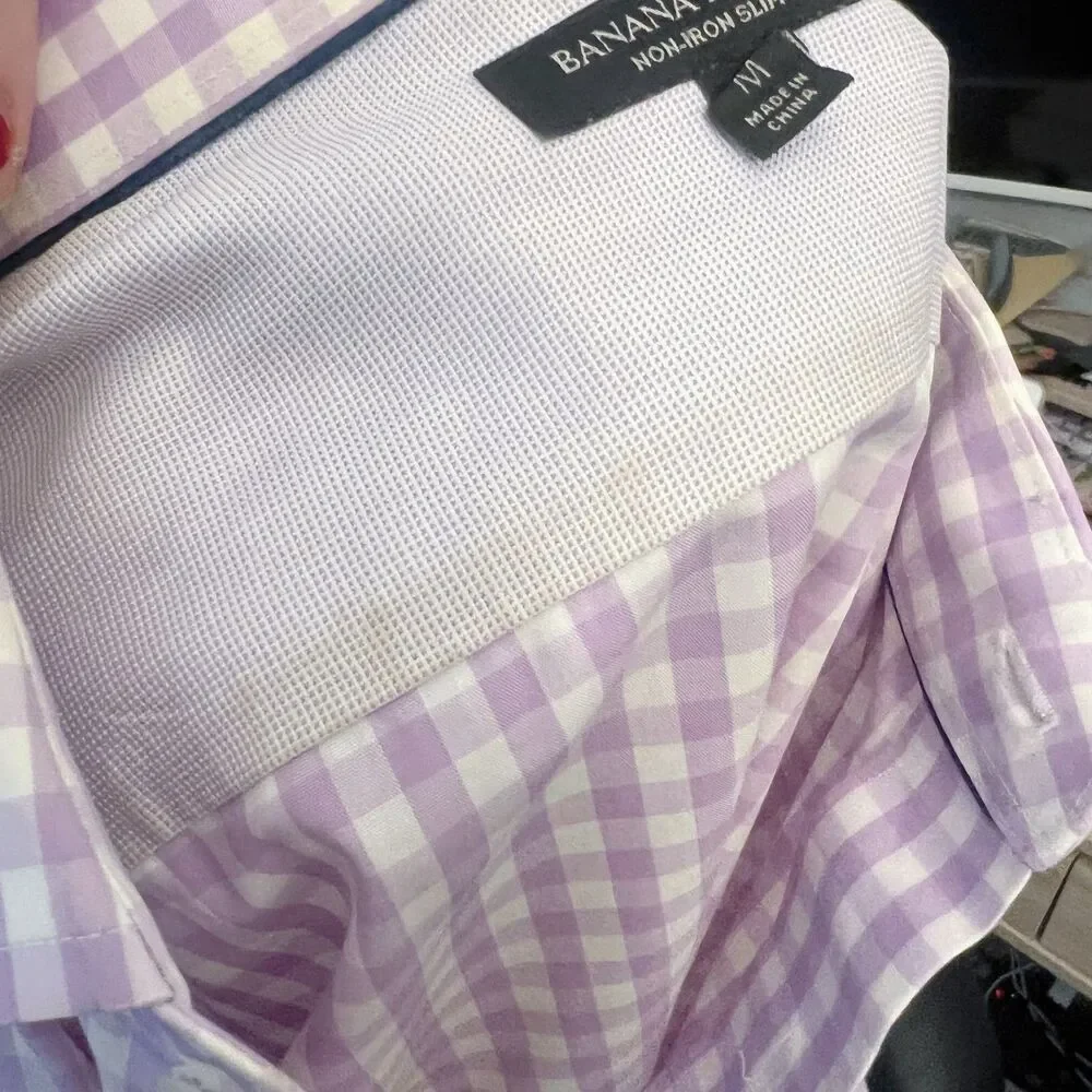 Banana Republic Men's Purple White Check Pattern Button Down Shirt Size M